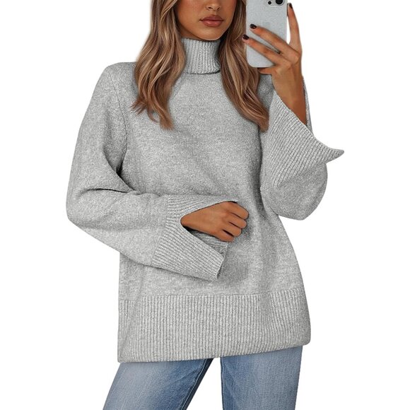 Sweaters - Women's Turtleneck Sweater Fall Casual Ribbed Long Sleeve Chunky Knit